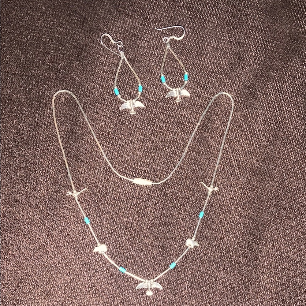Silver and Turquoise New Mexico Necklace and Earrings set